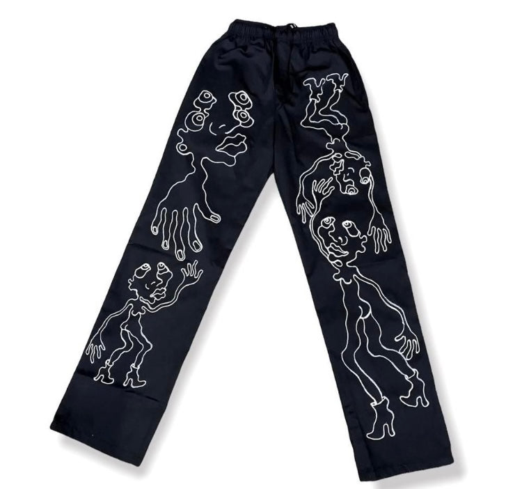 Hand painted unisex black combat trousers