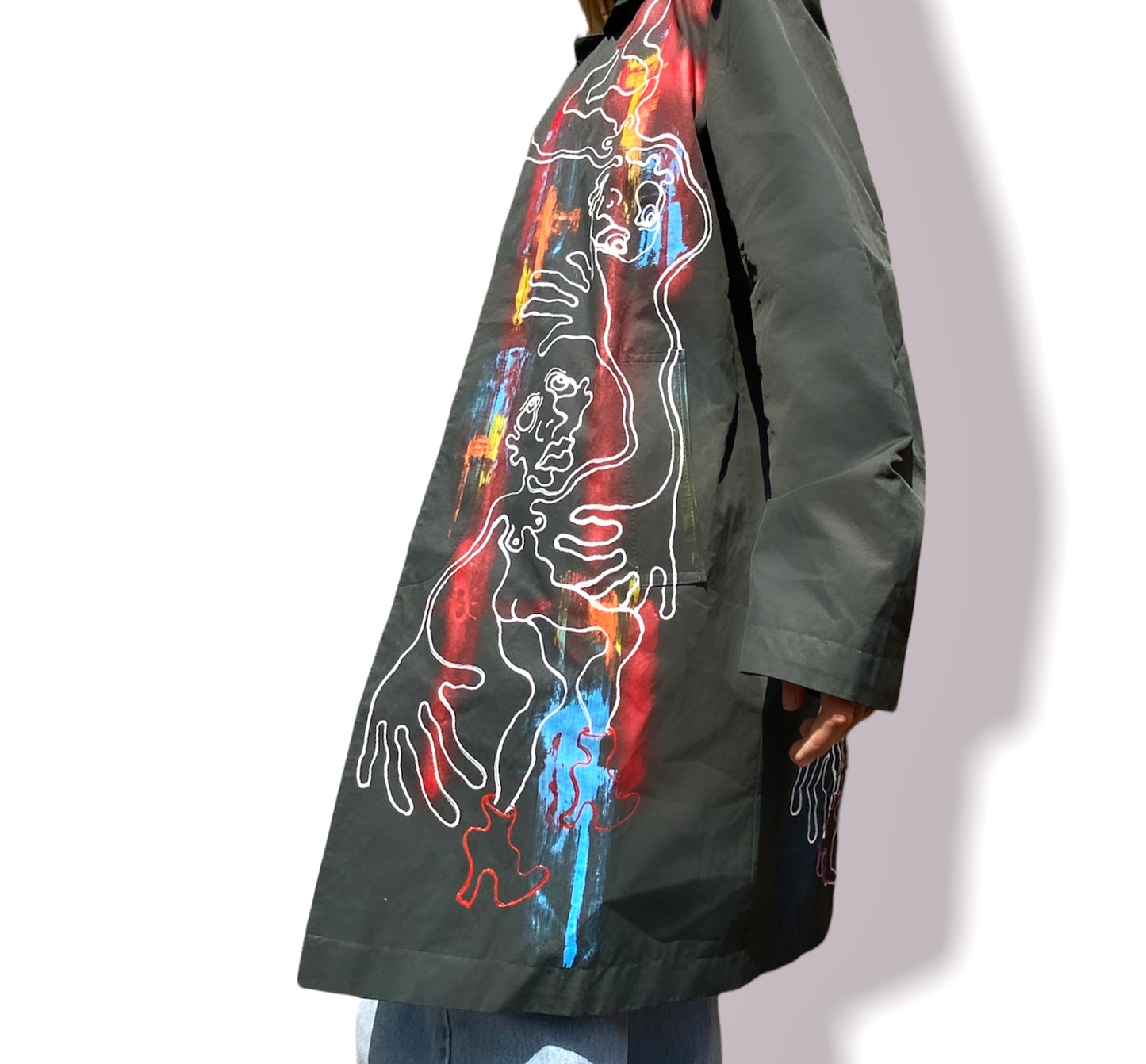 Hand Painted Front and Back Trench Coat Jacket