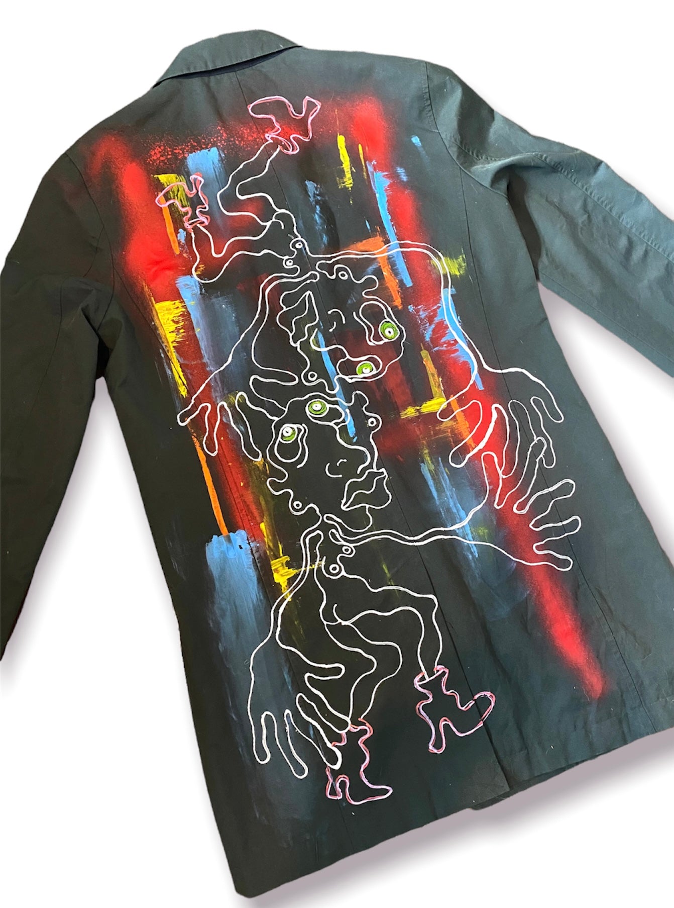 Hand Painted Front and Back Trench Coat Jacket