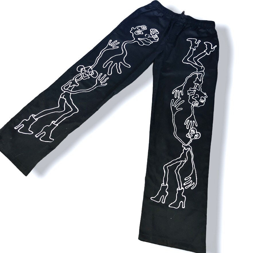 Hand painted unisex black combat trousers