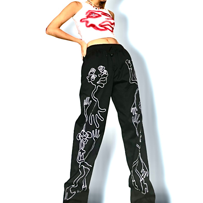 Hand painted unisex black combat trousers